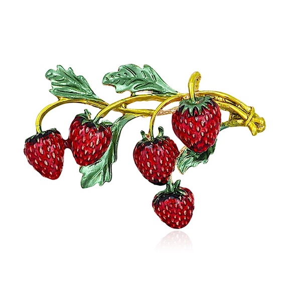 Enamel Strawberry Brooch, Fruit Brooh - Picture 1 of 1